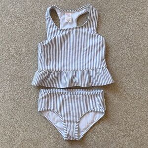 Ruffle Butts White Tankini with Blue Stripes